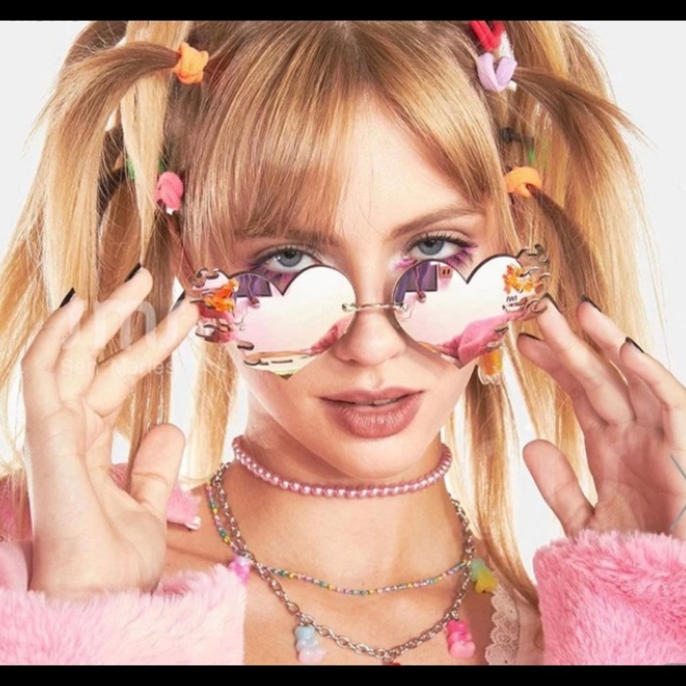 Heart Flame Punk Sunglasses Mirror Pink New